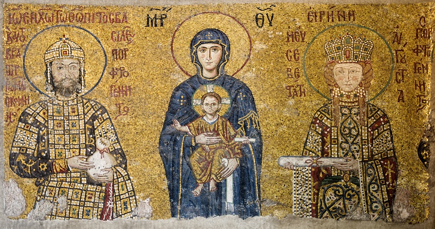 John II Comnenus and Irene   Byzantine Emperor and Empress  ca 1143  reigned 1118-1143   The Comnenus Mosaic Hagia Sophia  Istabul